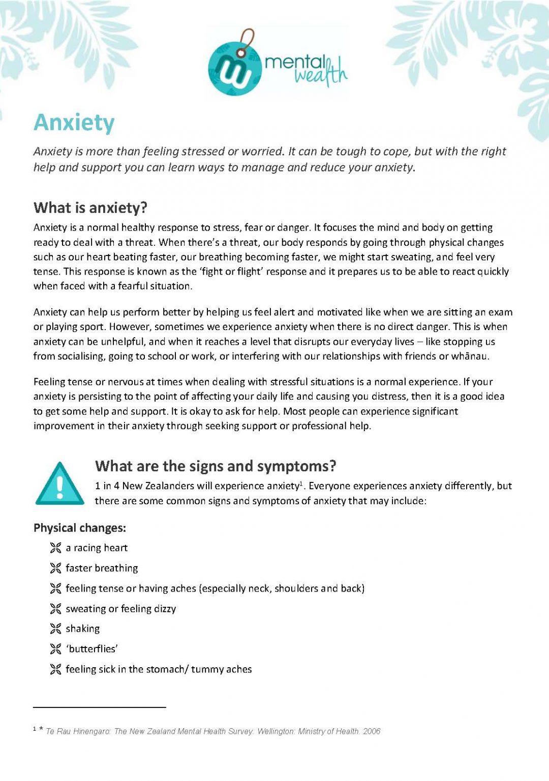 Anxiety Factsheet – available in English, Māori, Samoan and Tongan languages