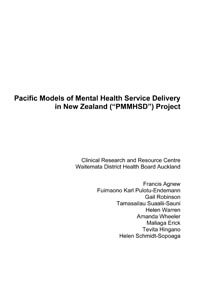 Pacific Models of Mental Health Service Delivery in New Zealand (PMMHSD) Project