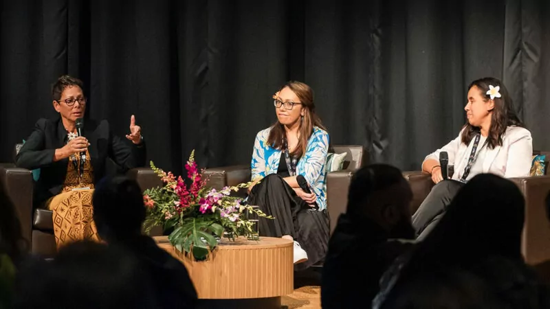 End Game panellists Dame Teuila Percival, Dr Corina Grey, Malaetogia Dr Jacinta Fa'alili-Fidow